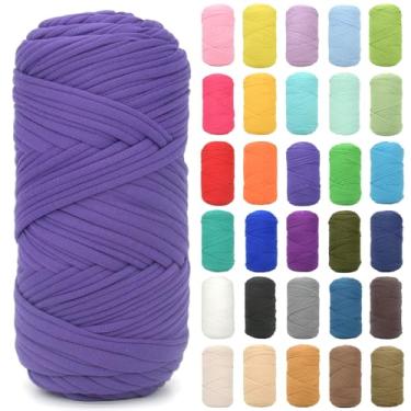 Imagem de Camiseta para crochê, roxo escuro, tecido elástico grosso, fio de crochê para iniciantes, bolsa de tricô à mão, cesta/porta-copos / artesanato faça você mesmo/decoração de casa 200 g (roxo escuro