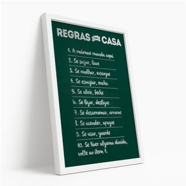 Imagem de Quadro Decorativo Regras da Casa Com Moldura Frase Divertida Lousa Verde Familiar Engraçado Lista Cozinha Mãe Família Organização Criativa