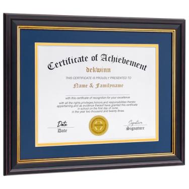 Imagem de DEKWINN, Molduras para diploma 21 x 28 cm com tapete ou 28 x 35 sem tapete, 1 pacote com moldura de documento de certificado com vidro verdadeiro, ouro preto e borgonha (tapete duplo azul/dourado)