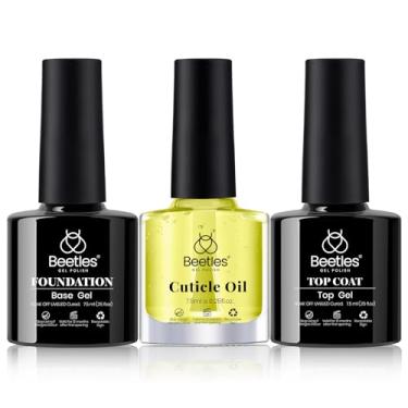 Imagem de Beetles Gel Top Coat Base Coat e Conjunto de Óleo de Cutícula 3 peças, Gel Sem Toalha, Brilho Brilhante de Longa Duração, Cuidados com Óleo de Cutícula Seco Danificado para Unhas Mais Fortes Presentes