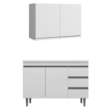 Imagem de Armário Aéreo Andréia 80 cm Balcão de Cozinha com Tampo 100 cm e  Branco - AJL