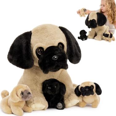 Imagem de Bicho de pelúcia MoriSmos Pug Dog com bebês de 45 cm para presente infantil