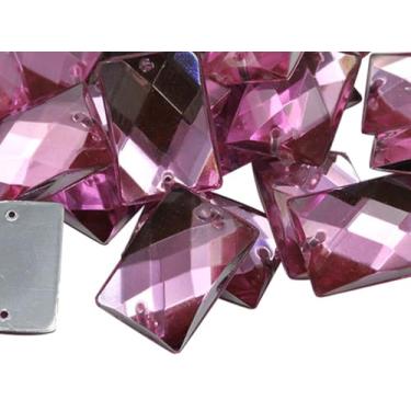 Imagem de 14 x 10 mm Rosa Lt. CH13 Contas Retangulares Retangulares Costuradas para Artesanato Strass de Plástico Acrílico com Furos para Costura, Embelezamentos de Roupas, Cosplays de Fantasia 70 Peças