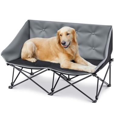 Imagem de CroBlissful Sofá-cama dobrável grande para cães para acampamento com dois assentos, 28,7 x 45 x 19,7 polegadas, cama de cachorro preguiçoso com bolsa de transporte, sofá cinza elevado para animais de