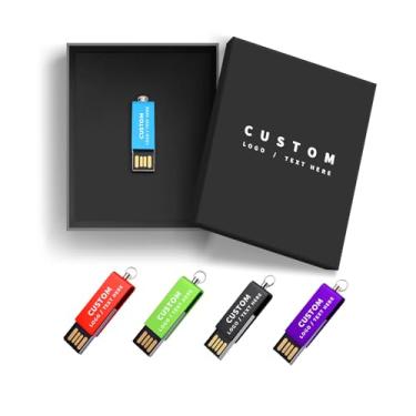 Imagem de Unidades USB personalizadas a granel, pacote com 100, chaveiro giratório de metal com logotipo, presente USB promocional personalizado para eventos corporativos, pen drive giratório de marca