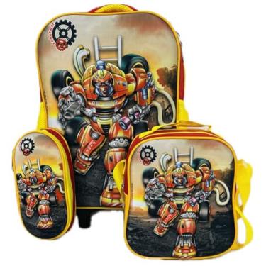 Imagem de Kit De Mochila Escolar Infantil Masculina Robo Transformers 3D Com Rodinhas Em Silicone Acompanha Lancheira Termica E Estojo Kit De Mochila Resistente