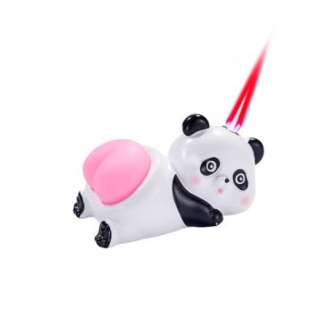 Imagem de Isqueiro de maçarico de butano panda ajustável, recarregável, à prova de vento, para ambientes externos, internos, ótimos presentes para homens e mulheres (sem gás) (branco)
