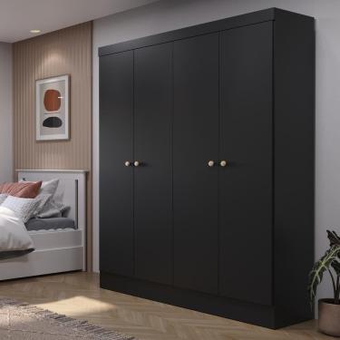 Imagem de Guarda-Roupa Solteiro 4 Portas Jacob 135 cm - Preto