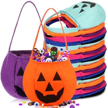 Imagem de Silkfly 72 peças grandes sacos de doces de abóbora de Halloween não tecido sacos de guloseimas balde de doces para lembrancinhas de fantasia suprimentos de festa presentes (multicolorido)