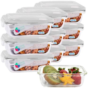 Imagem de Kit 10 Potes Vidro Retangular Tampa Com Travas 640ml Transparente