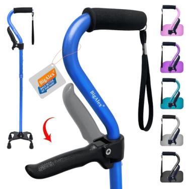 Imagem de BigAlex Bengala de caminhada, bengala quadrilátera ajustável com base de 4 pontas para idosos, bengala dobrável com alça de elevação, bengalas com aderência de enchimento de espuma para homens