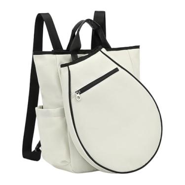 Imagem de harayaa Mochila de tênis, bolsa de pickleball, bolsa esportiva com bolsos para treinamento com garrafa de água, Branco