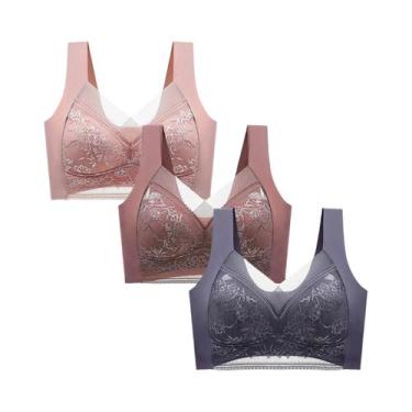 Imagem de Bralette Push up De Renda Feminina, 3 Peças, Sem Costura, Seda Gelada,
