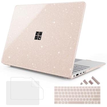 Imagem de Mektron Capa com glitter para laptop Microsoft Surface 35.1 cm 2024 (7ª edição) modelo 2036, capa de cristal premium com capa de teclado + protetor de tela + plugues de poeira, rosa Sakura brilhante