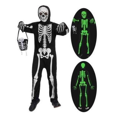 Imagem de Fantasia de esqueleto de Halloween qqpouc para crianças com brilho no 