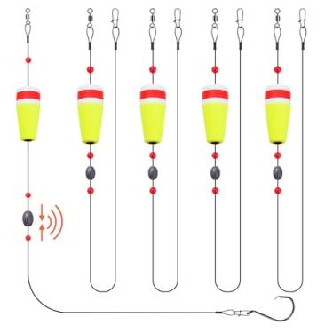 Imagem de CWSDXM Rolhas flutuantes de cortiça, boias deslizantes para pesca de peixe vermelho e truta salpicada, rolhas pesadas para água salgada e doce 5 cm 7,6 cm 10 cm 12,7 cm (amarelo-vermelho, 5 cm)
