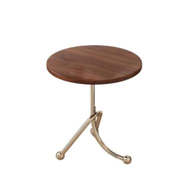 Imagem de Mesa de sala de estar retrô pequena mesa de chá redonda sofá lateral varanda janela de cabeceira prateleira de cabeceira mesa de canto (marrom, grande)