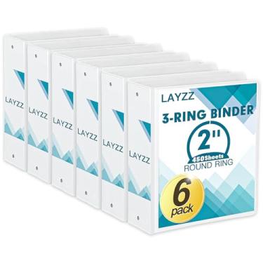 Imagem de Fichário com 3 anéis, pacote com 6, fichários de 5 cm, 3 anéis com 2 bolsos, fichários redondos, fichários de capa transparente para papel de carta de 21,6 cm x 28 cm, sem PVC, adequado para escola