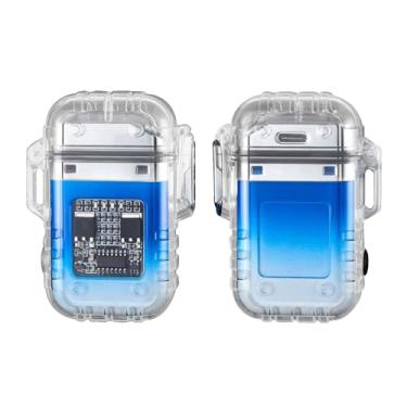 Imagem de COMANYI Isqueiro Elétrico Impermeável Transparente Plasma Arco Isqueiro com Indicação de Bateria LED Tipo C Recarregável Isqueiro Externo À Prova de Vento para Camping, Vela (Azul e Branco)