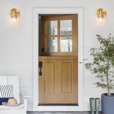 Imagem de Arandela de parede dourada escovada, luminária dourada Modernbathroom luminárias com cúpula de vidro transparente, lâmpada de entrada para corredor, sala de estar, acessórios de banheiro para espelho