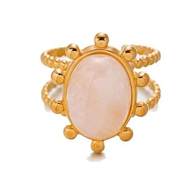 Imagem de LadayPoa Anel turquesa simples, banhado a ouro 18 K, anéis empilháveis Boho ajustáveis para mulheres, aliança de casamento Western Eternity, joia vintage para presente, Aço inoxidável, Quartzo amarelo