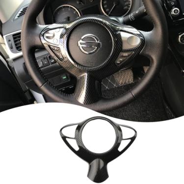 Imagem de MUXEE Moldura de botão de volante, para Nissan Sentra 2016 2017 2018 2019 - Capa de moldura de volante esportiva de fibra de carbono ABS Acessórios de envoltório de botão de volante