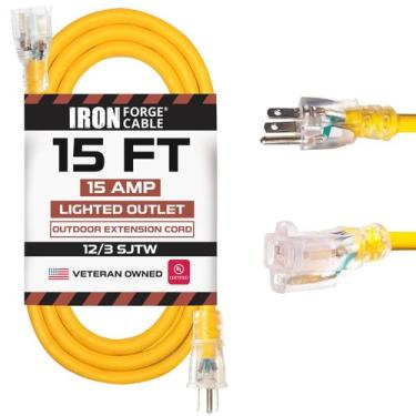Imagem de Cabo de extensão IRON FORGE CABLE 15 pés 12/3 SJTW 15A 125V amarelo