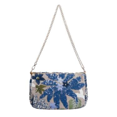Imagem de RARITYUS Bolsa feminina bordada floral de lantejoulas brilhante bolsa de ombro tiracolo bolsa clutch nupcial com corrente, Azul, One Size