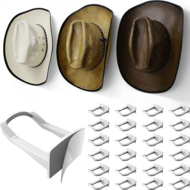 Imagem de Modern JP Ganchos adesivos de chapéu de cowboy para parede (pacote com 24) – Suporte de parede de 7,5 cm para fixação segura, organizador de chapéu de aba larga, decoração de quarto ocidental – branco