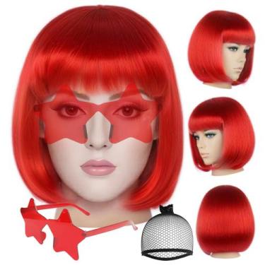 Imagem de Peruca ANOGOL Red Bob com franja e óculos de sol para mulheres