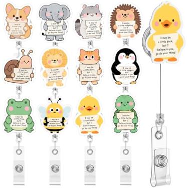 Imagem de Spakon 12 peças de carretel de crachá retrátil engraçado tartaruga pato bonito sapo positivo suporte de crachá de trabalho com clipe retrátil com clipe jacaré para estudante de enfermeira (Gnomo de