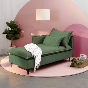 Imagem de Sofá Modular Chaise Braço Lateral com Pé Metal Sôma Cabecasa Madeiramadeira Verde