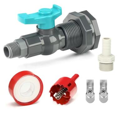 Imagem de GASHER Kit de torneira de barril de chuva, válvula de barril de chuva de 3/4 polegadas, com adaptador de encaixe de anteparo para tanques de água, aquários, banheiras, piscina, barril de jardim