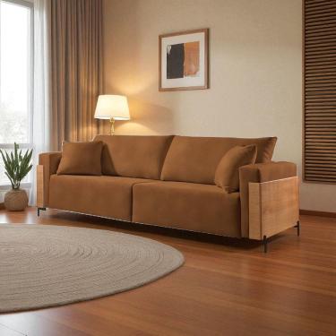 Imagem de Sofá Fixo Heitor 4 Lugares Luxo Pé de Metal 2,40m Castellar Móbile Sintético Caramelo