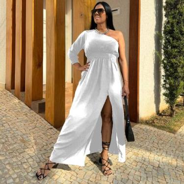 Imagem de Vestido Feminino Plus Size Acinturado Com Fenda Nula Manga Ideal Para 