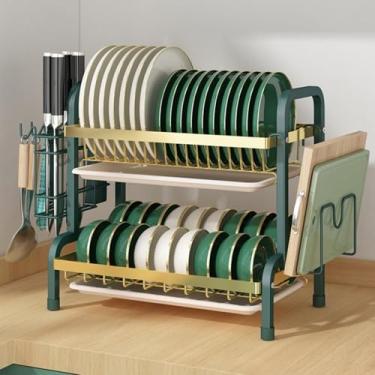 Imagem de WZYCLTT Escorredor de pratos preto de 2 camadas com bandeja coletora - escorredor de pratos de cozinha elegante