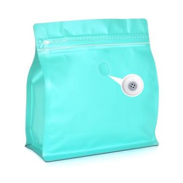 Imagem de 50 sacos de café de 227 g com válvula, sacos de embalagem de grãos de café ventilados de 1/2 kg, folha de alumínio de alta barreira, fundo plano, selado a quente, zíper lateral, saco de armazenamento