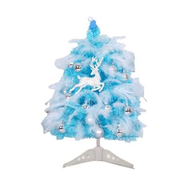 Imagem de Árvore de Natal com penas falsas de 45 cm para decoração de casa (azul)