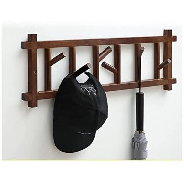 Imagem de Cabideiro montado na parede de bambu montado na parede cabide de 60 cm com 6 ganchos para casacos, chapéus, chaves, toalhas usadas no quarto, sala de estar, entrada, parede, cabideiro, gancho (B)