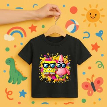Imagem de Camiseta Infantil Personalizada Bob Esponja - Hs, Preto, 04