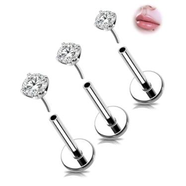 Imagem de Melighting Conjunto de piercings de nariz 18 g/20 g, aço cirúrgico 316L, anéis de nariz sem rosca, 2/2,5/3 mm CZ Top Labret sem rosca lábio hélice cartilagem tragus concha pacote de brincos para