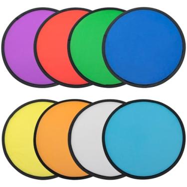 Imagem de BLLNDX 8 peças, ventilador de frisbee dobrável, 9,8 polegadas, 8 cores, portátil, praia, frisbee, ventilador de refrigeração portátil, tecido para escrita, verão, atividades ao ar livre, aniversário