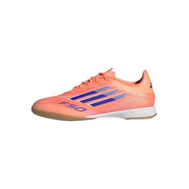 Imagem de adidas Tênis unissex adulto F50 League Indoor, Laranja/azul claro/branco, 12 Women/11 Men