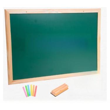 Imagem de Lousa quadro escolar 90x70 com porta giz apagador e giz(90x70 Verde com Apagador)