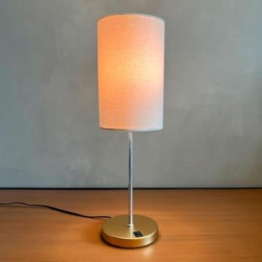 Imagem de Abajur Luminária de Mesa Clássico Redondo Dourado Com Interruptor e Cúpula de Algodão Bege Decoração Iluminação Casa, Sala, Escritorio, Quarto