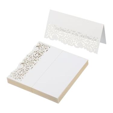 Imagem de PATIKIL 50 peças de cartões de casamento, cartões de visita, papel com glitter, etiquetas de assento dobradas para mesa buffet de comida, recepção de casamento, jantar, festa, branco