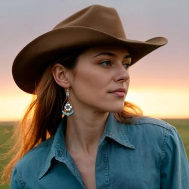 Imagem de Brincos ocidentais femininos turquesa argola vintage pingente de lágrima joias acessórios de concerto country