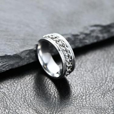 Imagem de Anel masculino de aço inoxidável - Fidget Spinner alívio da ansiedade - Corrente de aço inoxidável 360° - Aliança de casamento de aço 316L - Ajuste confortável, 12, Aço inoxidável, Sem pedra preciosa