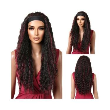 Imagem de Peruca Sintética Longa Afro Cacheada Com Faixa De Cabelo Dourada E Pre