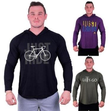 Imagem de Kit 3 Camisetas Manga Longa com Touca Longline Estampada Treino Academia Lazer Casual-Masculino